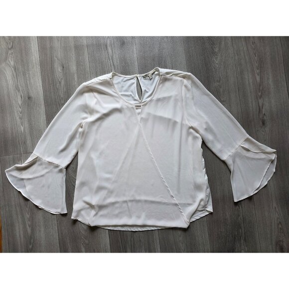 White Long Sleeve Draped Keyhole Blouse By 41 Hawthorn In Size Large - Picture 5 of 11
